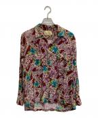 Fire Landファイアーランド）の古着「ロングスリーブ レーヨン アロハシャツ」｜ボルドー