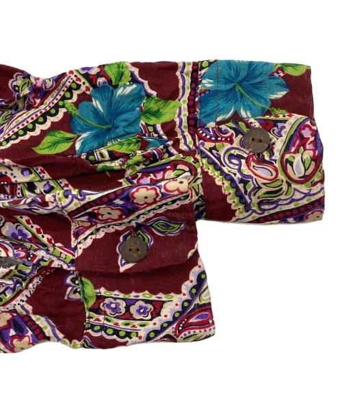 Fire Land（ファイアーランド）Fire Land (ファイアーランド) ロングスリーブ レーヨン アロハシャツ ボルドー サイズ:Mの古着・服飾アイテム