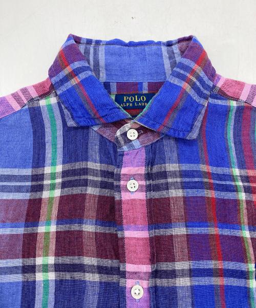 POLO RALPH LAUREN（ポロ・ラルフローレン）POLO RALPH LAUREN (ポロ・ラルフローレン) リネンチェックシャツ ブルー サイズ:Lの古着・服飾アイテム