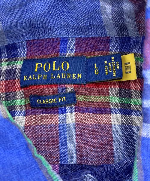 POLO RALPH LAUREN（ポロ・ラルフローレン）POLO RALPH LAUREN (ポロ・ラルフローレン) リネンチェックシャツ ブルー サイズ:Lの古着・服飾アイテム