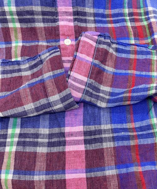 POLO RALPH LAUREN（ポロ・ラルフローレン）POLO RALPH LAUREN (ポロ・ラルフローレン) リネンチェックシャツ ブルー サイズ:Lの古着・服飾アイテム