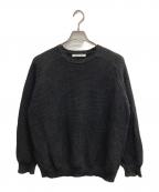 seven by sevenセブンバイセブン）の古着「CREW NECK LINEN KNIT SWEATER - Moss stitch -」｜ブラック