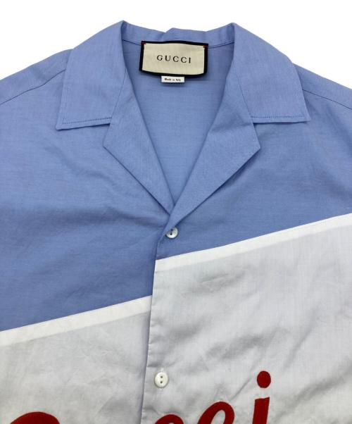 GUCCI（グッチ）GUCCI (グッチ) ロゴスクリプト オーバーサイズボウリングシャツ ブルー サイズ:44の古着・服飾アイテム