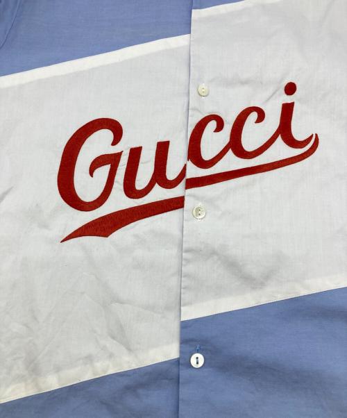 GUCCI（グッチ）GUCCI (グッチ) ロゴスクリプト オーバーサイズボウリングシャツ ブルー サイズ:44の古着・服飾アイテム