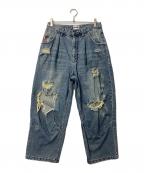 90909090）の古着「King Logo Damage Buggy Denim」｜インディゴ