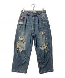 9090（9090）の古着「King Logo Damage Buggy Denim」｜インディゴ