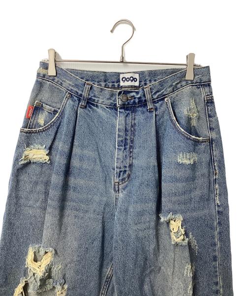 9090（9090）9090 (9090) King Logo Damage Buggy Denim インディゴ サイズ:Mの古着・服飾アイテム