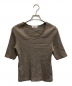 SALON adam et rope'サロンアダムエロペ）の古着「プリマベールファームリーリブハーフスリーブTシャツ」｜ブラウン