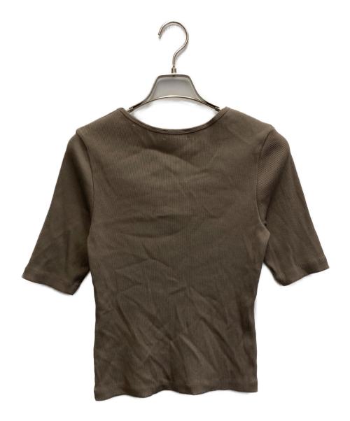 SALON adam et rope'（サロンアダムエロペ）SALON adam et rope' (サロンアダムエロペ) プリマベールファームリーリブハーフスリーブTシャツ ブラウン サイズ:FREEの古着・服飾アイテム