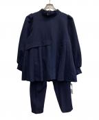 RUIRUE BOUTIQUEルイルエブティック）の古着「アシメプリーツトップス＆テーパードパンツ（ツータック）」｜ネイビー