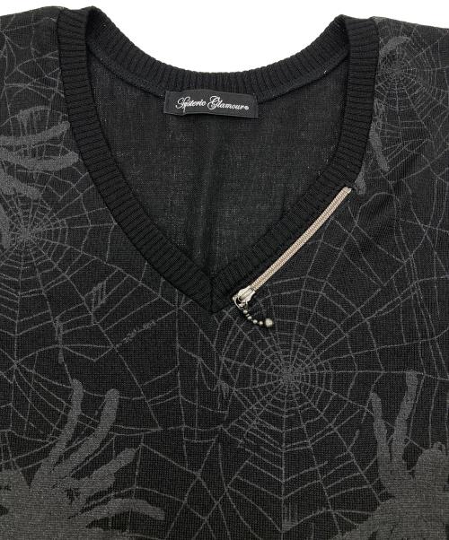Hysteric Glamour（ヒステリックグラマー）Hysteric Glamour (ヒステリックグラマー) スパイダープリントノースリーブニット ブラック サイズ:Freeの古着・服飾アイテム
