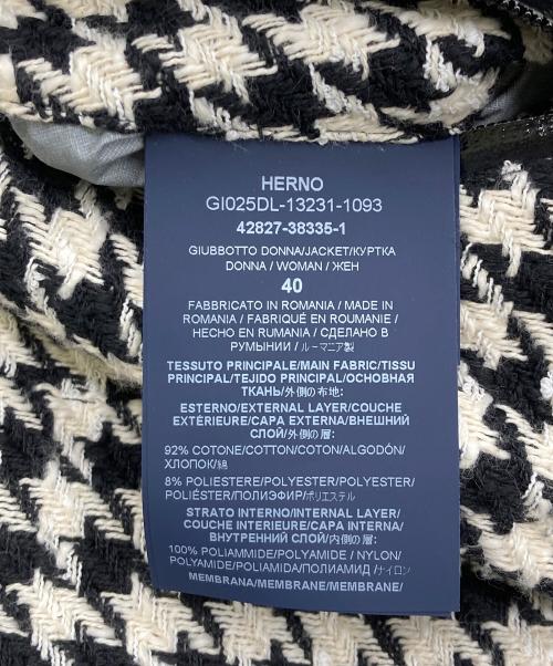 HERNO（ヘルノ）HERNO (ヘルノ) 千鳥格子 フーデットジャケット ホワイト×ブラック サイズ:40の古着・服飾アイテム