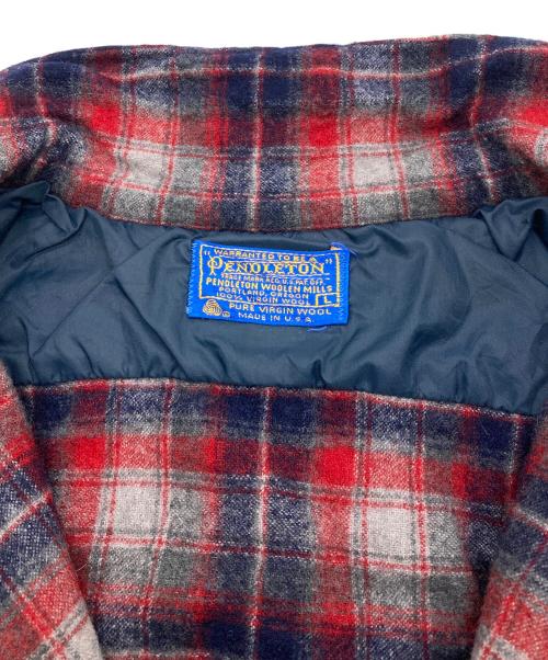 PENDLETON（ペンドルトン）PENDLETON (ペンドルトン) 70’s ウールチェックボードシャツ レッド×グレー サイズ:Lの古着・服飾アイテム