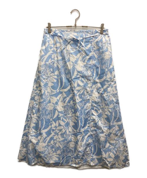DRAWER（ドゥロワー）Drawer (ドゥロワー) フラワープリントギャザースカート ブルー×ホワイト サイズ:Mの古着・服飾アイテム
