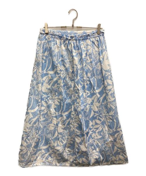 DRAWER（ドゥロワー）Drawer (ドゥロワー) フラワープリントギャザースカート ブルー×ホワイト サイズ:Mの古着・服飾アイテム