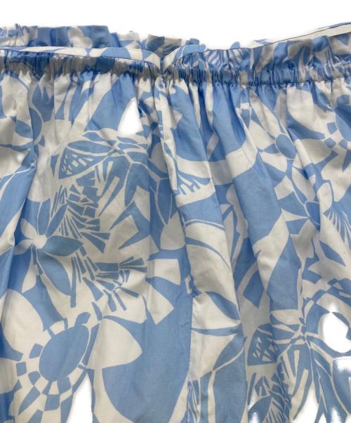 DRAWER（ドゥロワー）Drawer (ドゥロワー) フラワープリントギャザースカート ブルー×ホワイト サイズ:Mの古着・服飾アイテム
