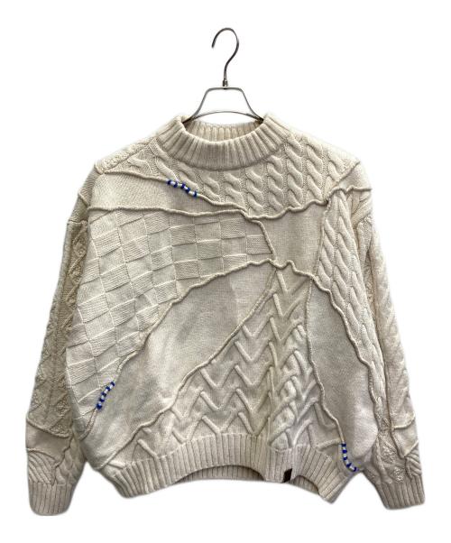 ZARA（ザラ）ZARA (ザラ) ADER error (アーダーエラー) パッチワーク ケーブルニット アイボリー サイズ:S-Mの古着・服飾アイテム