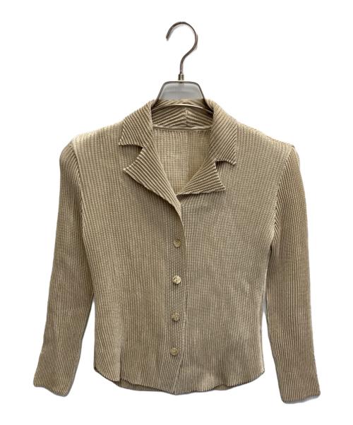 SPECCHIO（スペッチオ）SPECCHIO (スペッチオ) シャトルプリーツ オープンカラートップス / 9分袖 ベージュ サイズ:Lの古着・服飾アイテム