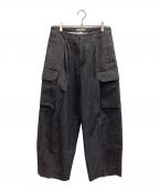 BLURHMSブラームス）の古着「Washed Gabardine Super Wide 6P Slacks」｜ブラック