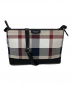 BLACK LABEL CRESTBRIDGEブラックレーベル クレストブリッジ）の古着「パーシャルクレストブリッジチェックサコッシュクラッチバッグ」｜ホワイト×ベージュ
