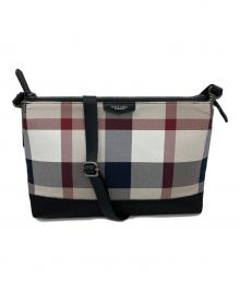 BLACK LABEL CRESTBRIDGE（ブラックレーベル クレストブリッジ）の古着「パーシャルクレストブリッジチェックサコッシュクラッチバッグ」｜ホワイト×ベージュ