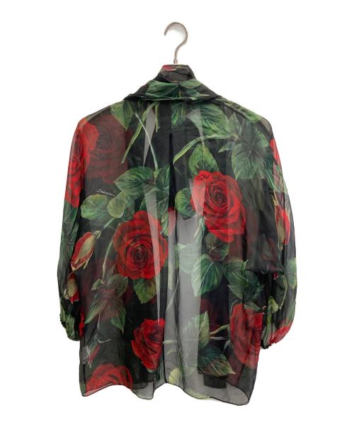 DOLCE & GABBANA（ドルチェ＆ガッバーナ）DOLCE & GABBANA (ドルチェ＆ガッバーナ) ローズプリントシルクボウタイガウンブラウス グリーン×レッド サイズ:38の古着・服飾アイテム