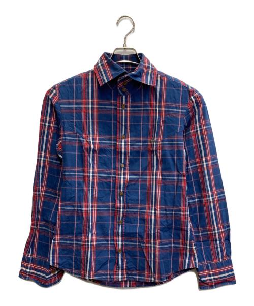 Vivienne Westwood man（ヴィヴィアン ウェストウッド マン）Vivienne Westwood man (ヴィヴィアン ウェストウッド マン) オーブ刺繍チェックシャツ ブルー×レッド サイズ:44の古着・服飾アイテム