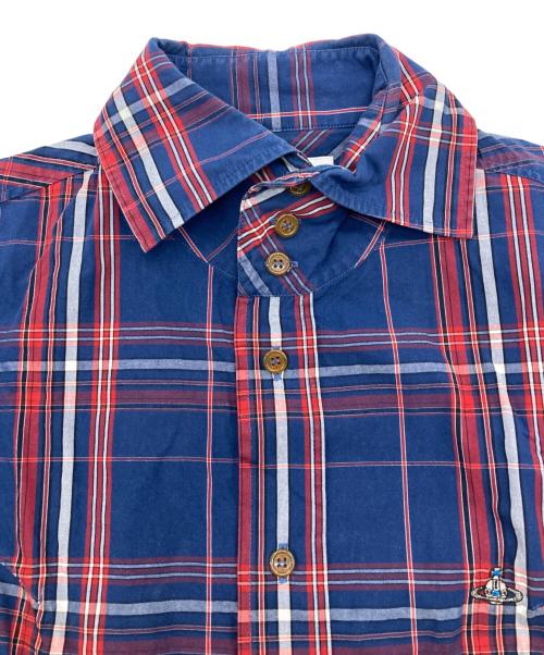 Vivienne Westwood man（ヴィヴィアン ウェストウッド マン）Vivienne Westwood man (ヴィヴィアン ウェストウッド マン) オーブ刺繍チェックシャツ ブルー×レッド サイズ:44の古着・服飾アイテム