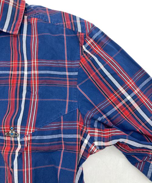 Vivienne Westwood man（ヴィヴィアン ウェストウッド マン）Vivienne Westwood man (ヴィヴィアン ウェストウッド マン) オーブ刺繍チェックシャツ ブルー×レッド サイズ:44の古着・服飾アイテム