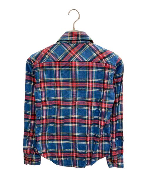 Vivienne Westwood（ヴィヴィアンウエストウッド）Vivienne Westwood (ヴィヴィアンウエストウッド) オーブ刺繍ネルチェックシャツ ブルー×レッド サイズ:44の古着・服飾アイテム