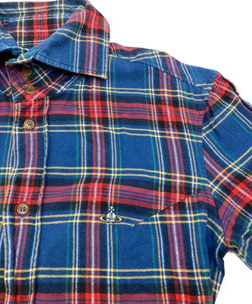 Vivienne Westwood（ヴィヴィアンウエストウッド）Vivienne Westwood (ヴィヴィアンウエストウッド) オーブ刺繍ネルチェックシャツ ブルー×レッド サイズ:44の古着・服飾アイテム