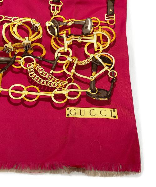 GUCCI（グッチ）GUCCI (グッチ) リバーシブルシルクスカーフ ピンク×ブラウン サイズ:167㎝の古着・服飾アイテム