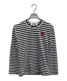PLAY COMME des GARCONS（プレイコムデギャルソン）の古着「AD2024 Border Long Sleeve T-Shirt With Red Emblem」｜ホワイト×ブラック