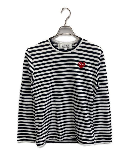 PLAY COMME des GARCONS（プレイコムデギャルソン）PLAY COMME des GARCONS (プレイコムデギャルソン) AD2024 Border Long Sleeve T-Shirt With Red Emblem ホワイト×ブラック サイズ:XSの古着・服飾アイテム