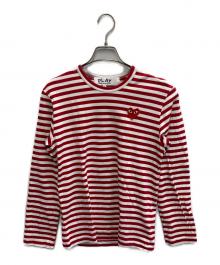 PLAY COMME des GARCONS（プレイコムデギャルソン）の古着「AD2023 Border Long Sleeve T-Shirt With Red Emblem」｜レッド×ホワイト