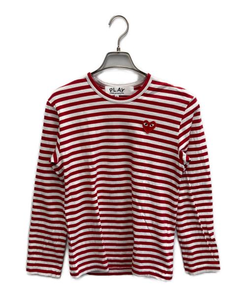 PLAY COMME des GARCONS（プレイコムデギャルソン）PLAY COMME des GARCONS (プレイコムデギャルソン) AD2023 Border Long Sleeve T-Shirt With Red Emblem レッド×ホワイト サイズ:XSの古着・服飾アイテム