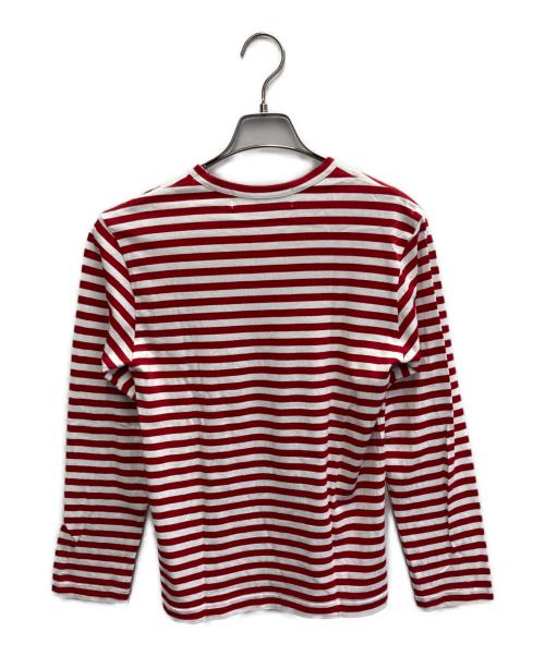 PLAY COMME des GARCONS（プレイコムデギャルソン）PLAY COMME des GARCONS (プレイコムデギャルソン) AD2023 Border Long Sleeve T-Shirt With Red Emblem レッド×ホワイト サイズ:XSの古着・服飾アイテム