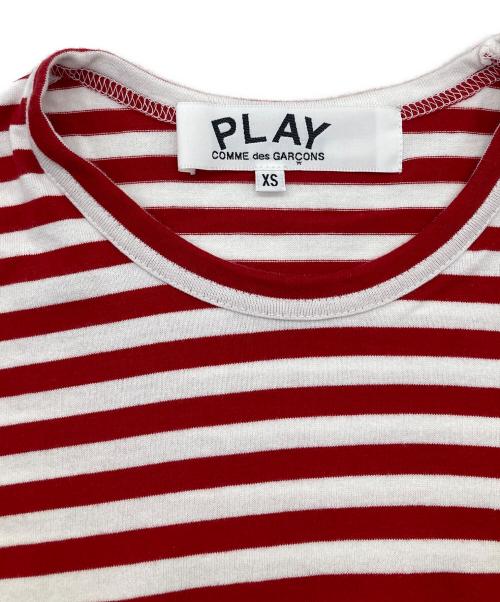 PLAY COMME des GARCONS（プレイコムデギャルソン）PLAY COMME des GARCONS (プレイコムデギャルソン) AD2023 Border Long Sleeve T-Shirt With Red Emblem レッド×ホワイト サイズ:XSの古着・服飾アイテム