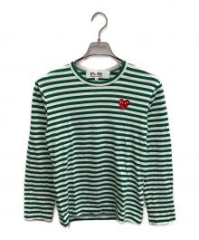 PLAY COMME des GARCONS（プレイコムデギャルソン）の古着「AD2024 Border Long Sleeve T-Shirt With Red Emblem」｜グリーン×ホワイト