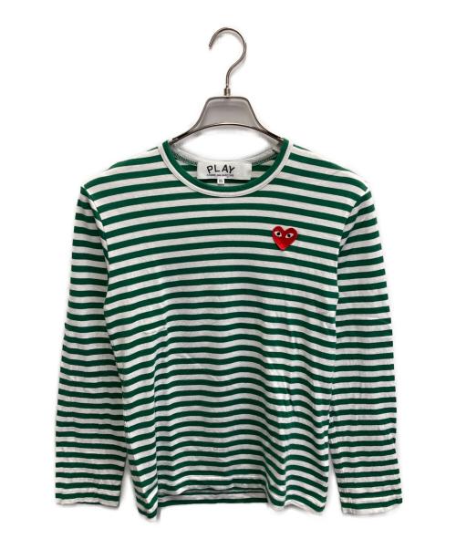 PLAY COMME des GARCONS（プレイコムデギャルソン）PLAY COMME des GARCONS (プレイコムデギャルソン) AD2024 Border Long Sleeve T-Shirt With Red Emblem グリーン×ホワイト サイズ:XSの古着・服飾アイテム