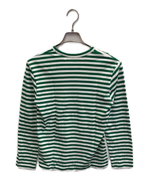 PLAY COMME des GARCONS（プレイコムデギャルソン）PLAY COMME des GARCONS (プレイコムデギャルソン) AD2024 Border Long Sleeve T-Shirt With Red Emblem グリーン×ホワイト サイズ:XSの古着・服飾アイテム