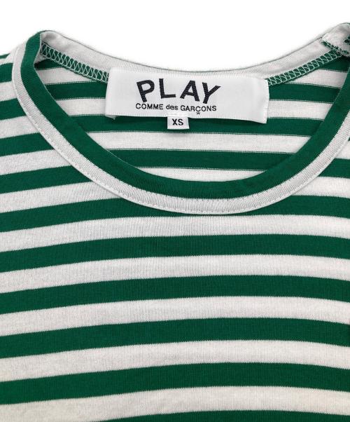 PLAY COMME des GARCONS（プレイコムデギャルソン）PLAY COMME des GARCONS (プレイコムデギャルソン) AD2024 Border Long Sleeve T-Shirt With Red Emblem グリーン×ホワイト サイズ:XSの古着・服飾アイテム