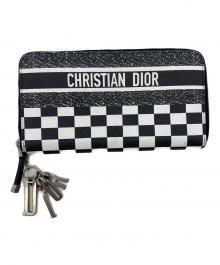 Christian Dior（クリスチャン ディオール）の古着「モノトーン チェッカー ジップアラウンドウォレット」｜ブラック×ホワイト