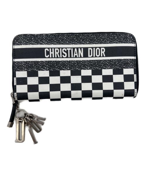 Christian Dior（クリスチャン ディオール）Christian Dior (クリスチャン ディオール) モノトーン チェッカー ジップアラウンドウォレット ブラック×ホワイトの古着・服飾アイテム