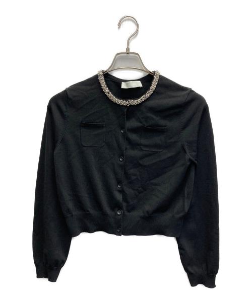 CELFORD（セルフォード）CELFORD (セルフォード) 26AW【UVカット】シルクブレンドビジューネックカーディガン ブラック サイズ:Sの古着・服飾アイテム