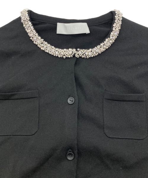 CELFORD（セルフォード）CELFORD (セルフォード) 26AW【UVカット】シルクブレンドビジューネックカーディガン ブラック サイズ:Sの古着・服飾アイテム