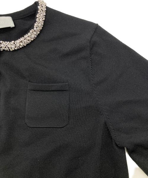 CELFORD（セルフォード）CELFORD (セルフォード) 26AW【UVカット】シルクブレンドビジューネックカーディガン ブラック サイズ:Sの古着・服飾アイテム