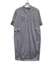 journal standard luxe（ジャーナルスタンダード ラックス）の古着「タイプクロス スタンドカラーワンピース」｜ホワイト×ネイビー