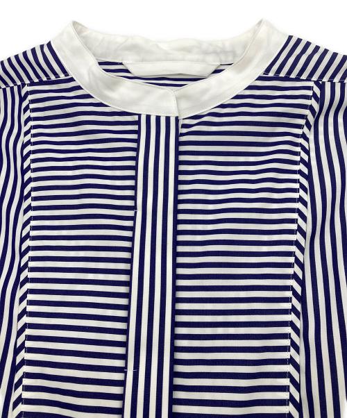 AUBRIOT（オブリオ）AUBRIOT (オブリオ) ストライプバンドカラーシャツワンピース ホワイト×ネイビー サイズ:3の古着・服飾アイテム