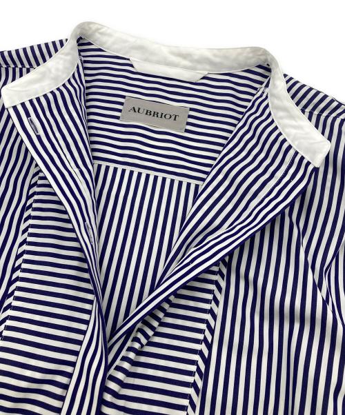 AUBRIOT（オブリオ）AUBRIOT (オブリオ) ストライプバンドカラーシャツワンピース ホワイト×ネイビー サイズ:3の古着・服飾アイテム